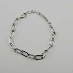 Silver Tone Paperclip Chain Bracelet Stackable Layering Adjustable Minimalist